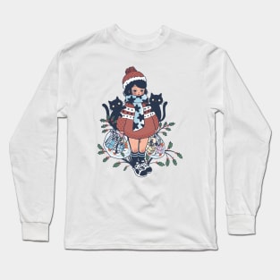 Kawaii Christmas Cats Design | Cute Handmade Illustrations | Christmas Present | By Atelier Serakara Long Sleeve T-Shirt